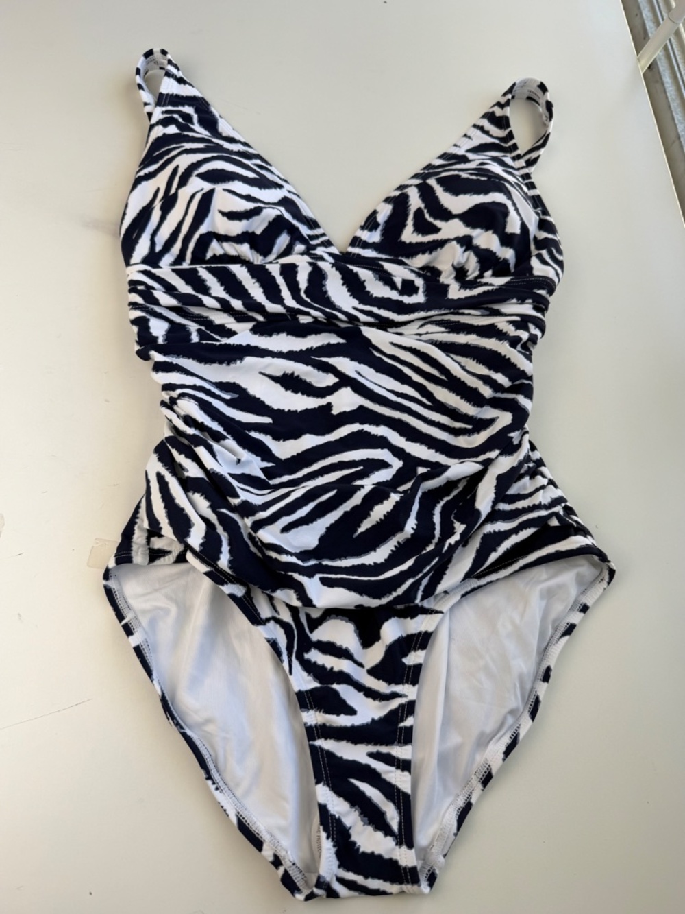 Anne Cole Women's Zebra Print Shirred V Neck Cutout Back One Piece Swimsuit - Picture 3 of 14